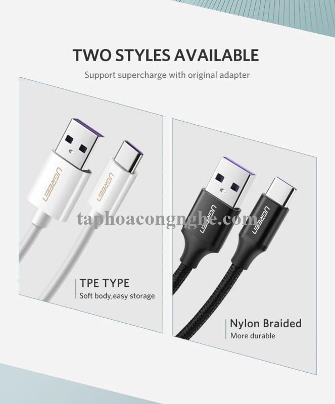 Ugreen 40887 0.5M 5A màu Trắng Dây USB sang USB Type-C vỏ ABS US253 30040887